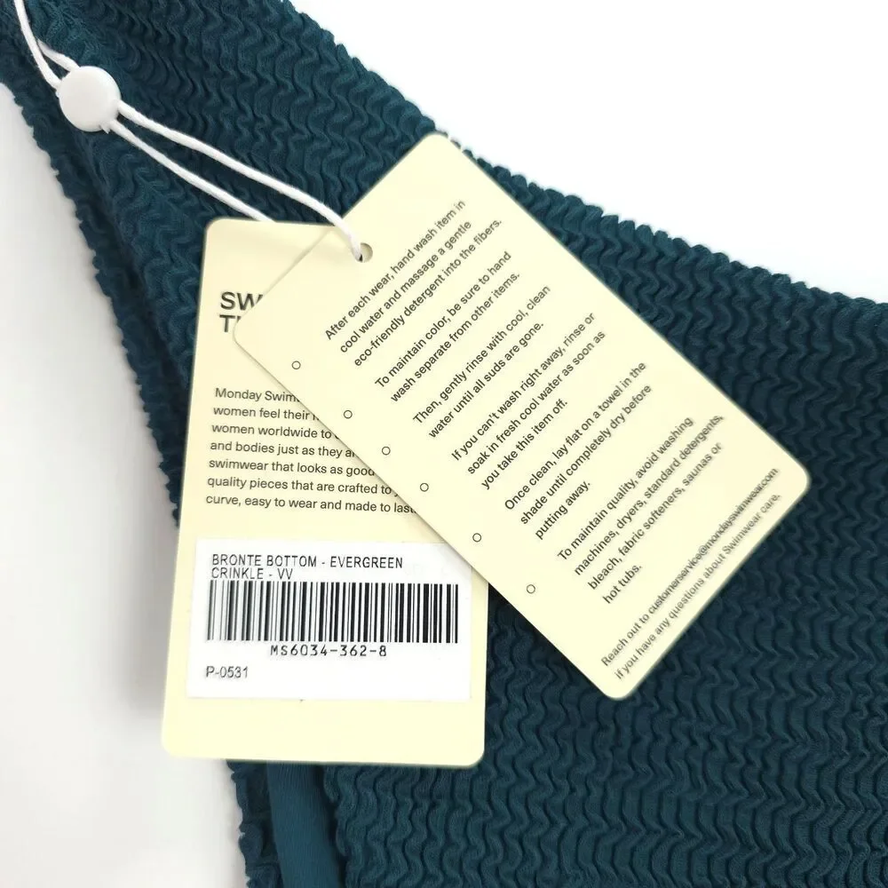 NWT Monday Swimwear Bronte Bottom Evergreen Crinkle Minimal Resort Clean Girl VV